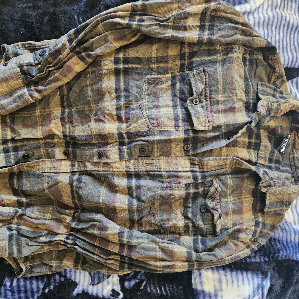 Hot Topic Olive and Navy Plaid Shirt
